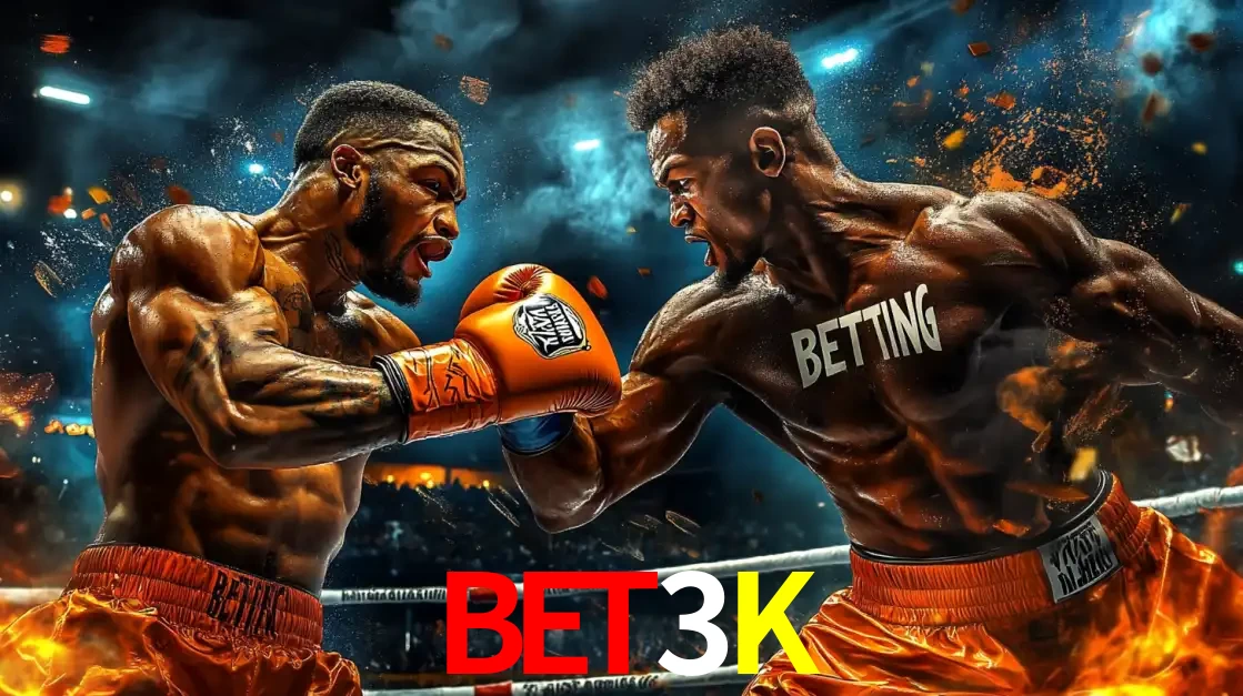 Dois boxeadores em uma luta intensa e explosiva, representando a adrenalina e as oportunidades de apostas em esportes de combate disponíveis na plataforma BET3K.