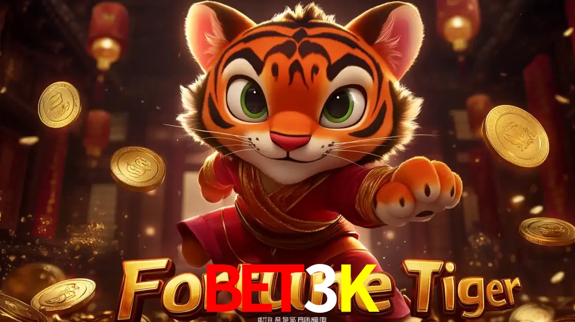 O carismático mascote do jogo de slot Fortune Tiger, um tigre fofo em pose de artes marciais, pronto para trazer sorte e multiplicadores de ganhos no cassino online BET3K.